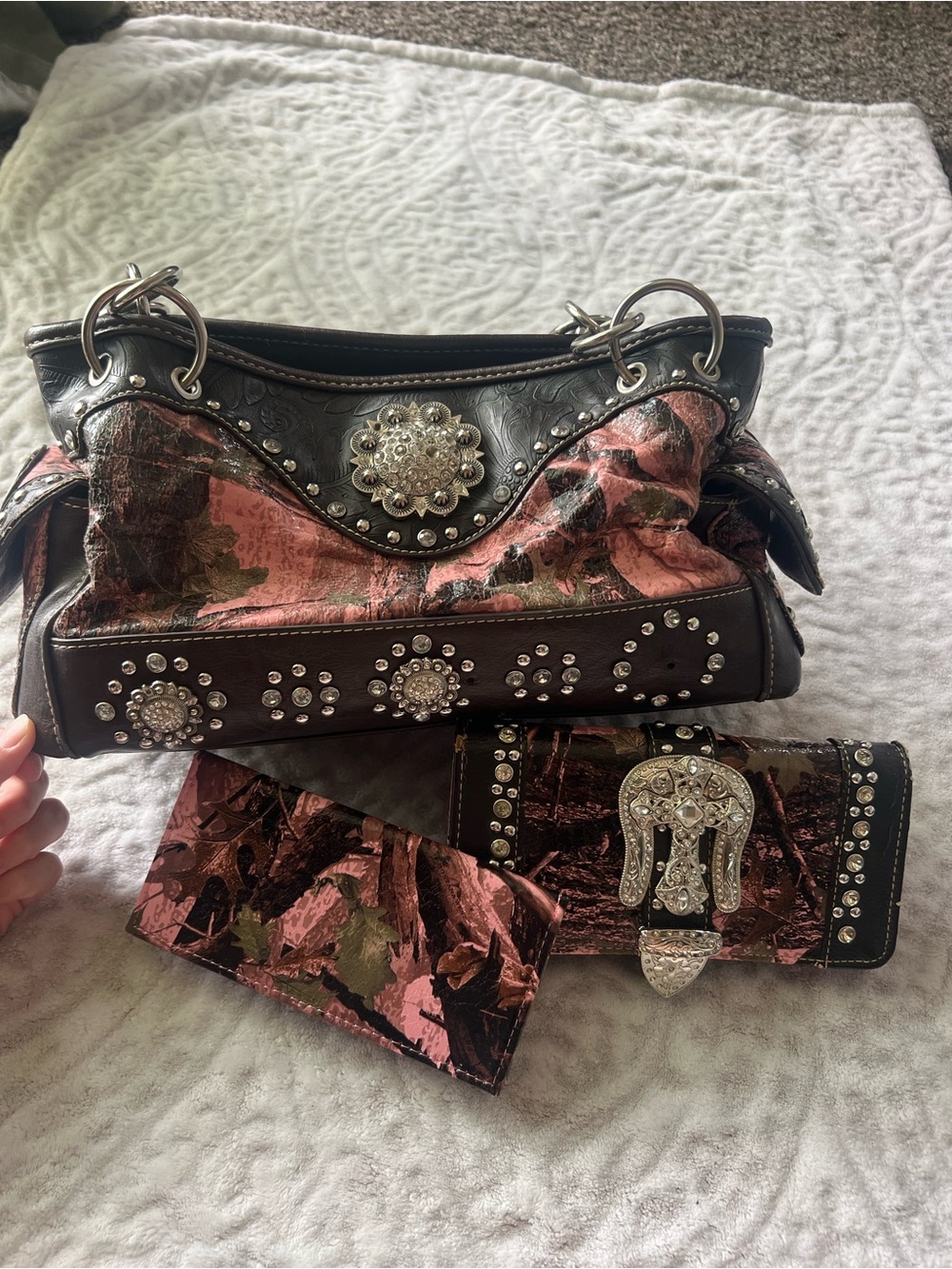 American Bling Pink Camo Concealed Carry Purse Handbag With Matching Wallet